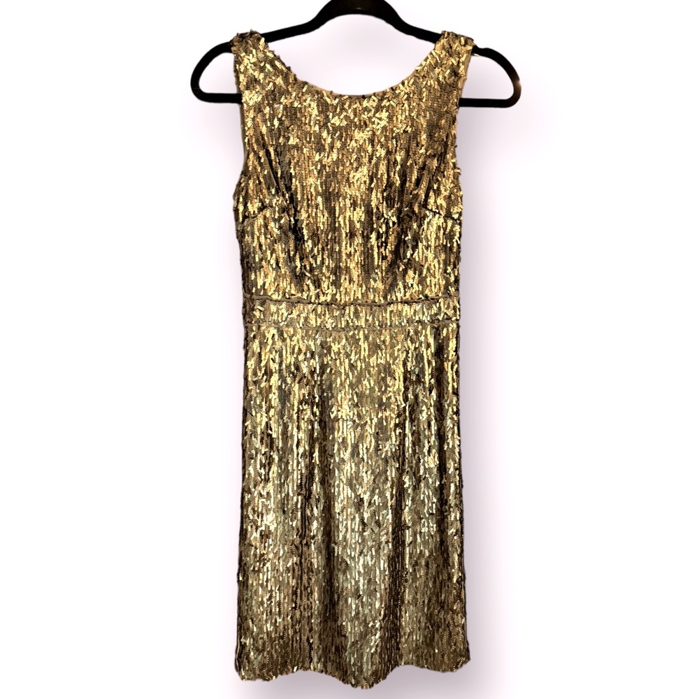 BCBG MAXAZRIA Olive Gold Sequined LUCIANNA Dress